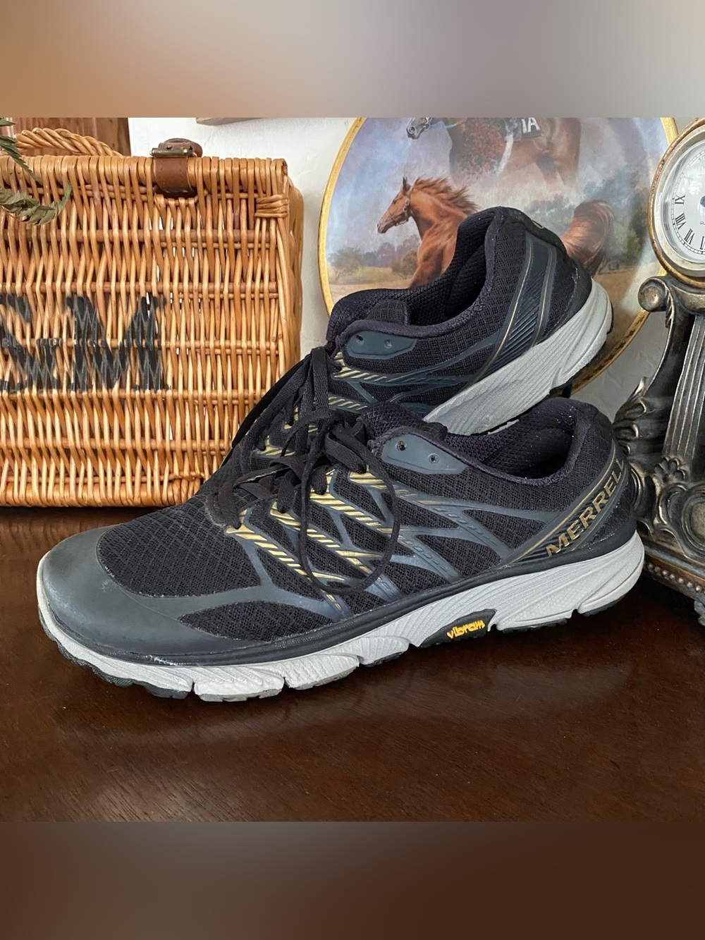 Merrell Bare Access Ultra Running Shoes Men’s 11.5 Black Gold Mesh Trail Outdoor